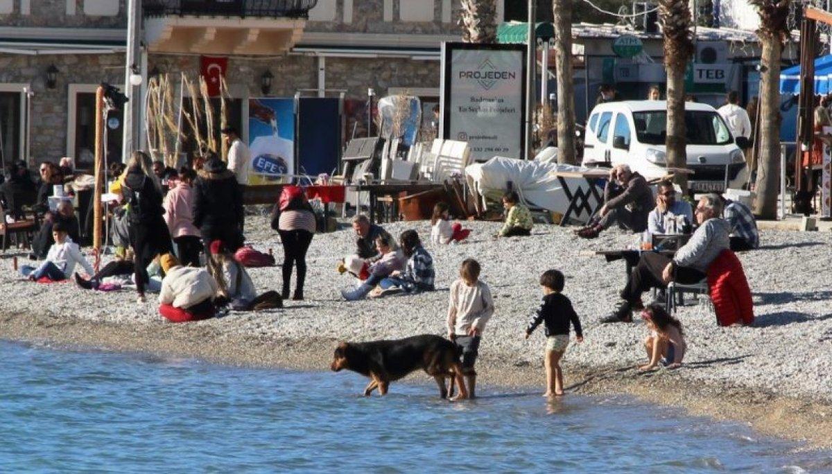 Bodrum'da güneşi gören sahile koştu