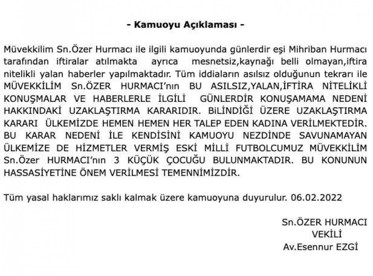 Eski futbolcu Özer Hurmacı'nın avukatı, darp iddiları ile ilgili açıklama yayınladı