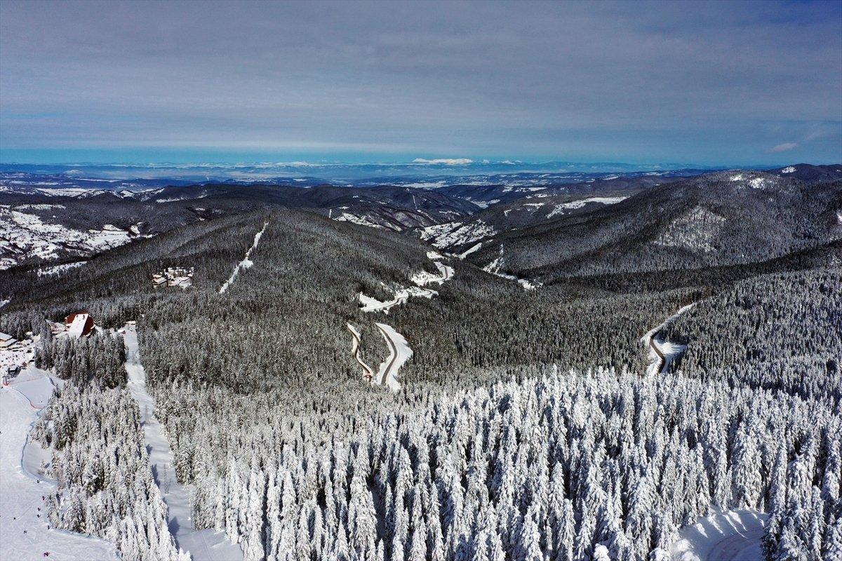 Beyaz örtüyle kaplanan Ilgaz, havadan görüntülendi
