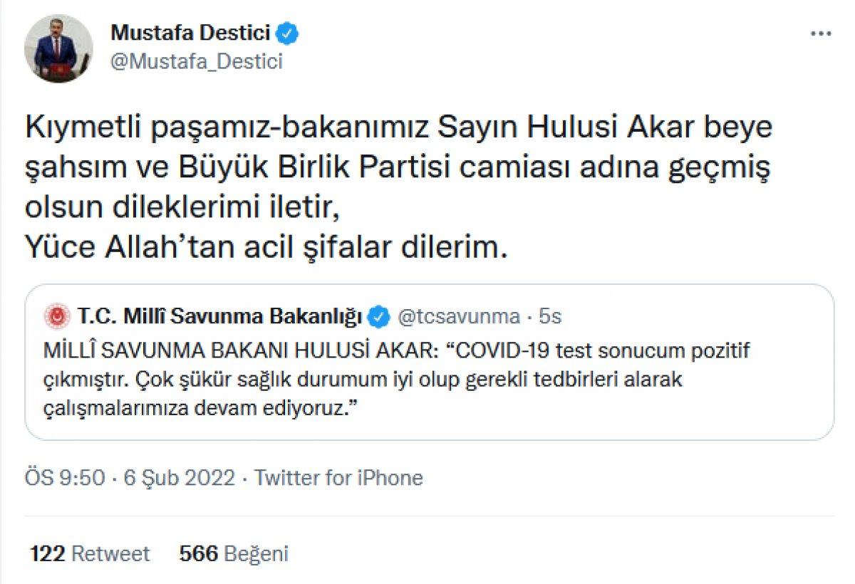 Milli Savunma Bakanı Akar'a gelen geçmiş olsun mesajları