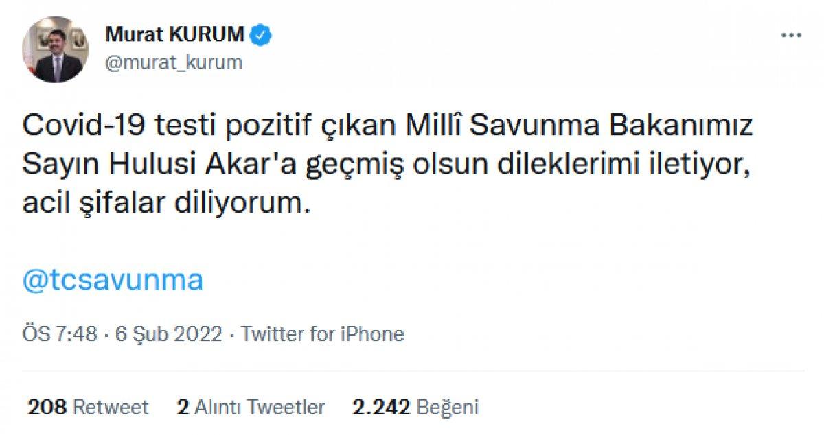 Milli Savunma Bakanı Akar'a gelen geçmiş olsun mesajları