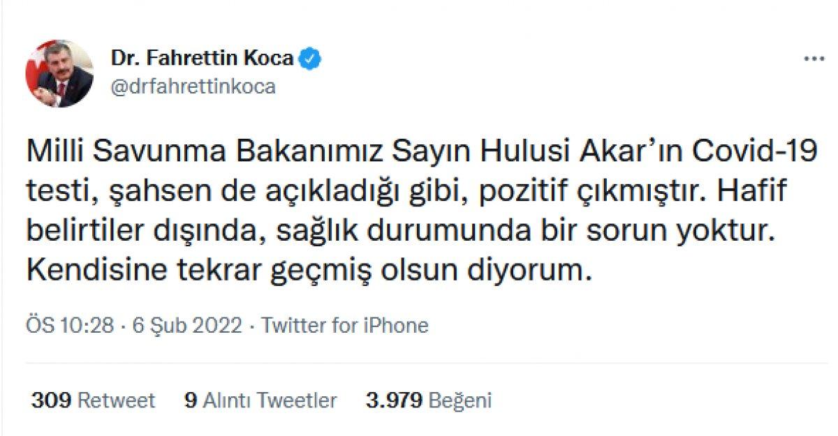 Milli Savunma Bakanı Akar'a gelen geçmiş olsun mesajları