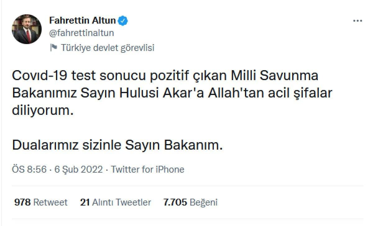 Milli Savunma Bakanı Akar'a gelen geçmiş olsun mesajları