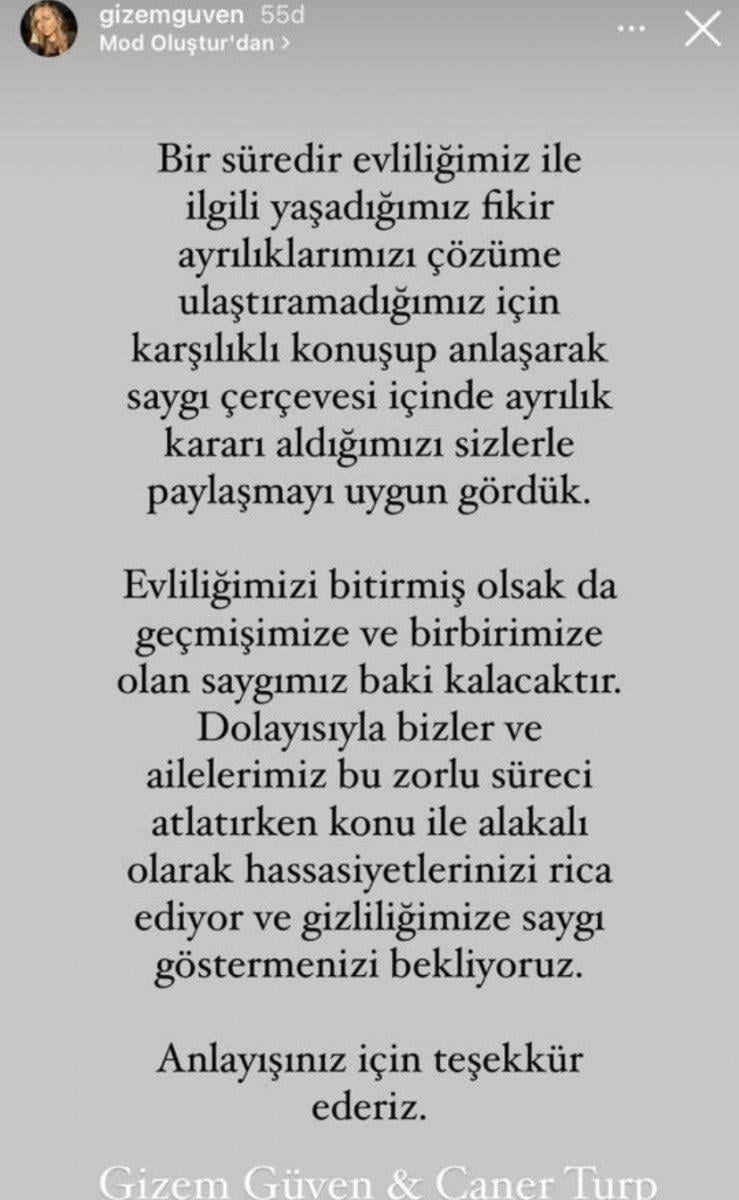 Gizem Güven boşanıyor