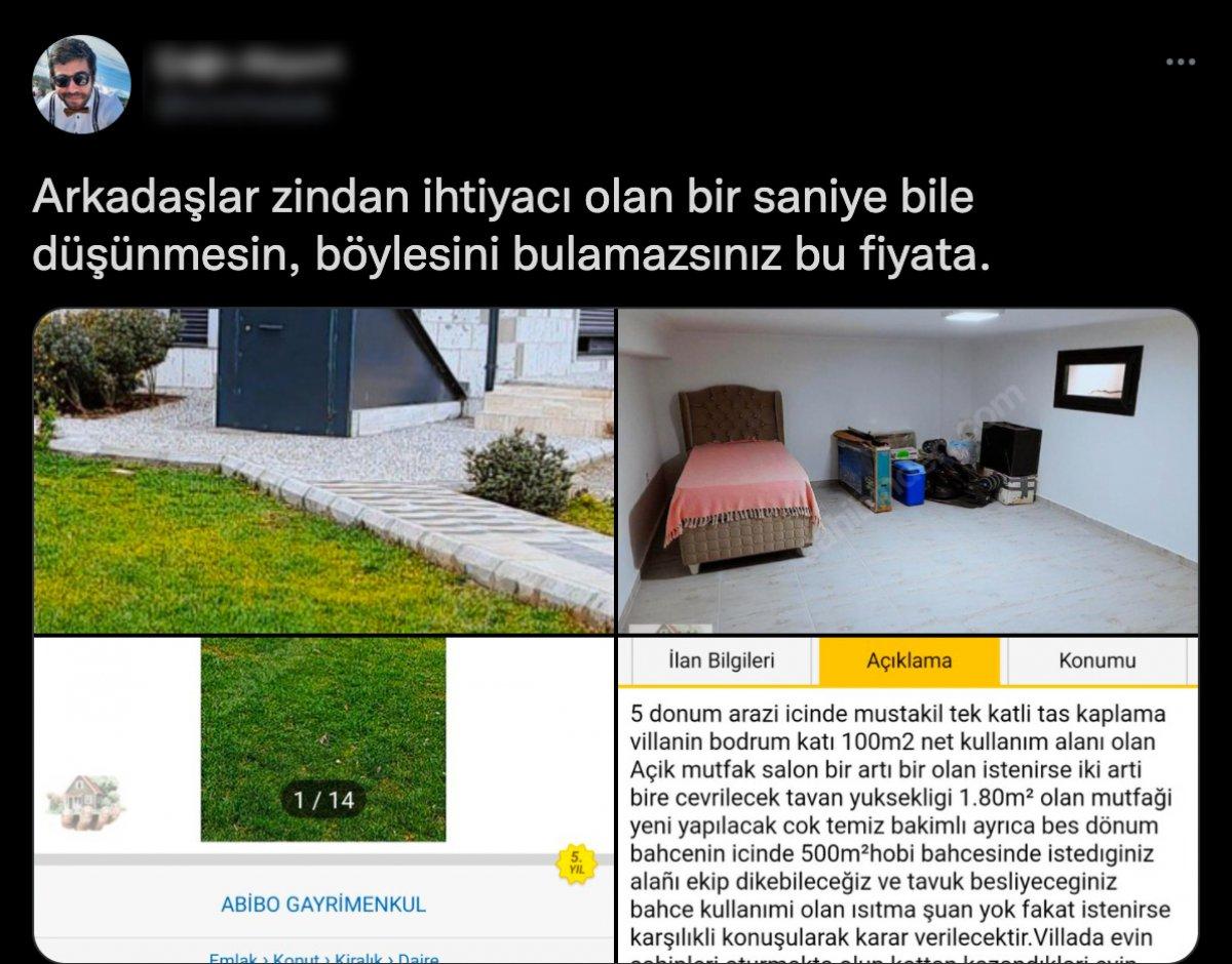 İzmir'de bir villanın bodrum katı için 3 bin 500 lira kira istediler