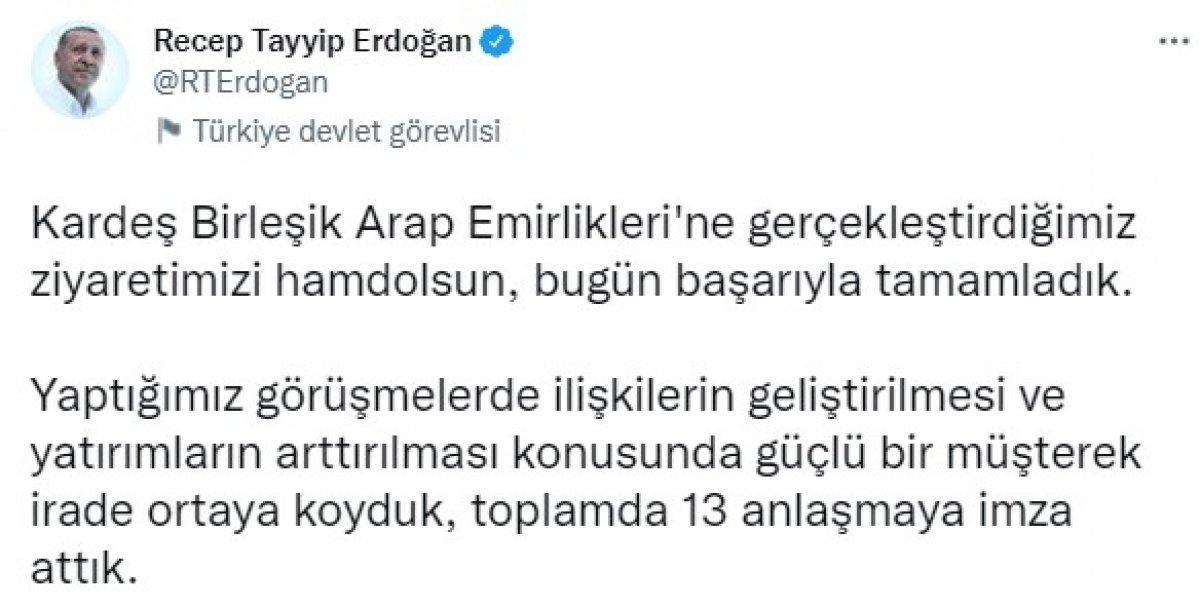 Cumhurbaşkanı Erdoğan'dan BAE temaslarına ilişkin açıklama