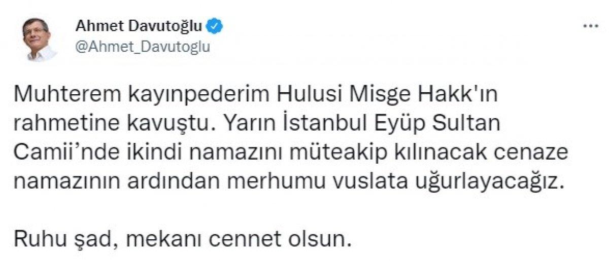 Ahmet Davutoğlu'nun kayınpederi vefat etti