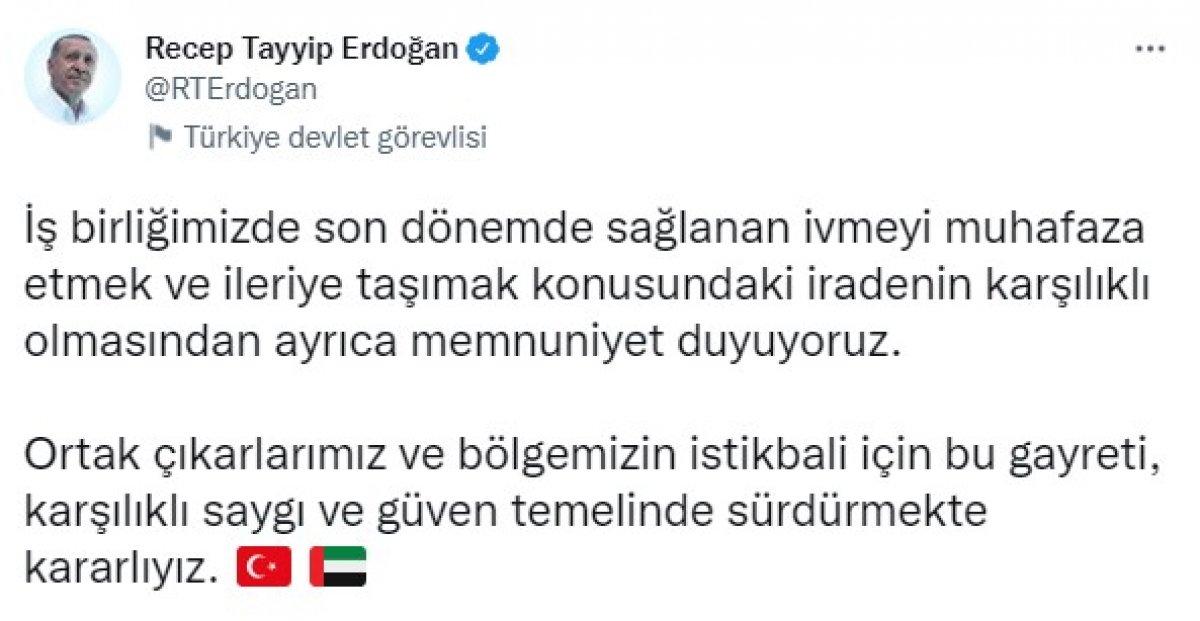 Cumhurbaşkanı Erdoğan'dan BAE temaslarına ilişkin açıklama