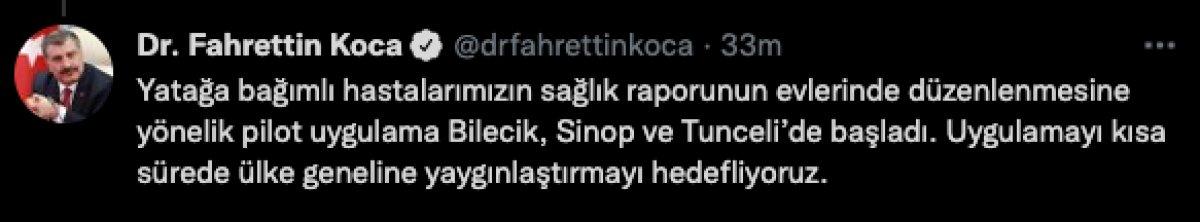 Fahrettin Koca: Uzaktan sağlık hizmeti pilot illerde başladı