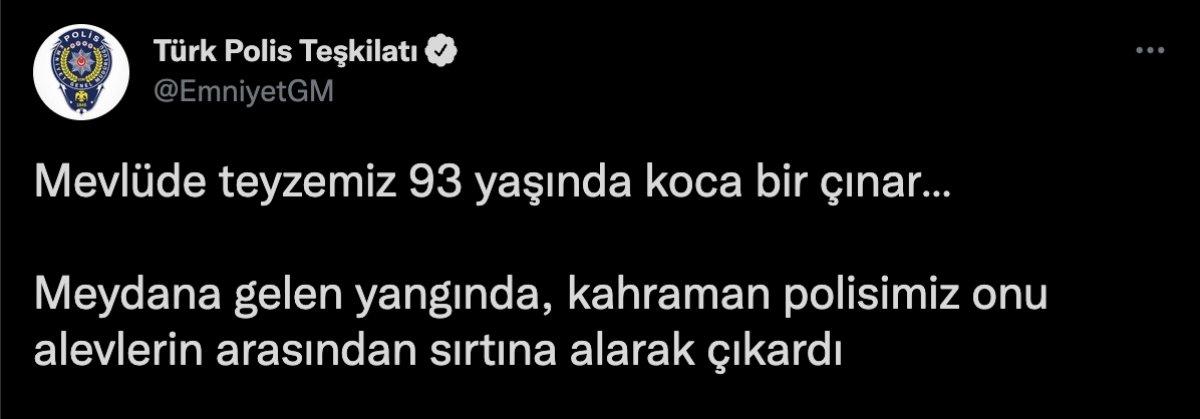 EGM paylaştı: Kahraman polisimiz alevlerin arasından sırtında çıkardı