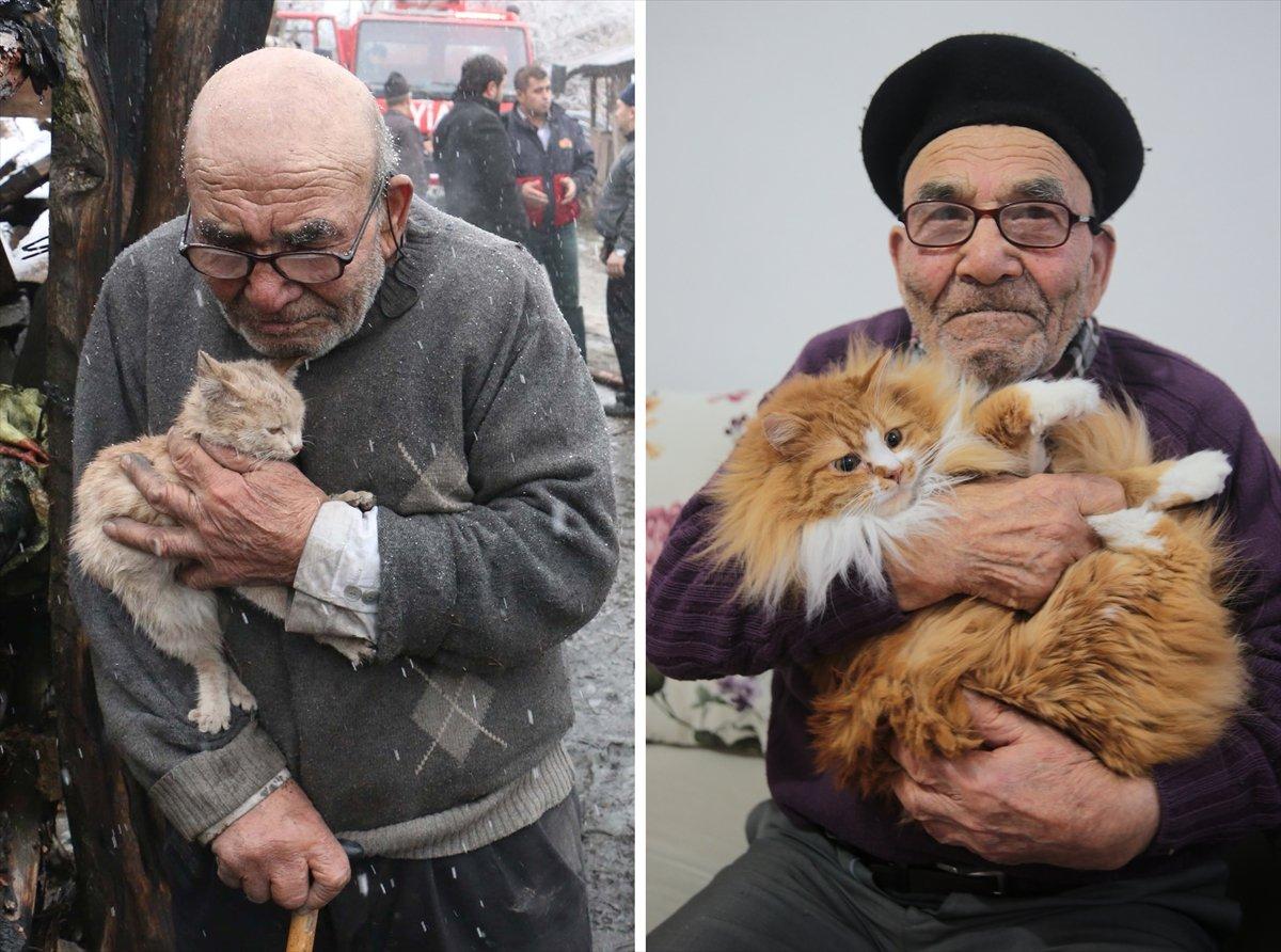 Bolu'da yangından kedisiyle kurtulan 'Ali Dede'nin son hali