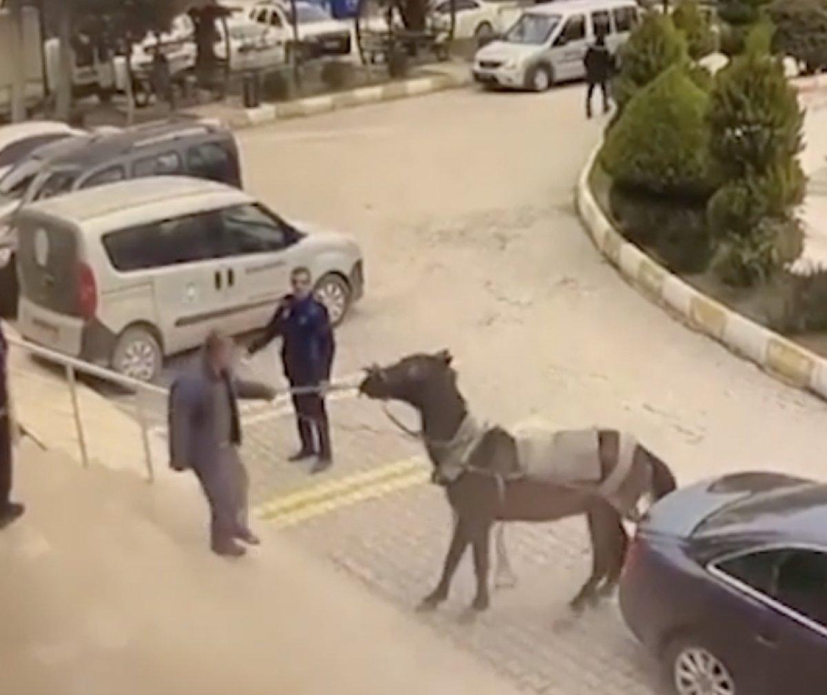 Hatay'da atıyla belediyeye girmeye çalıştı