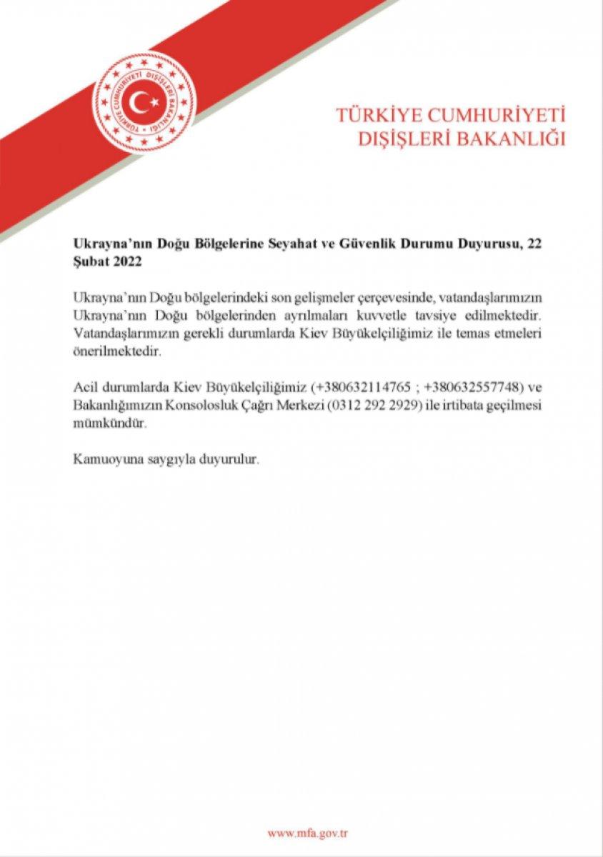 Dışişleri Bakanlığı'ndan Türk vatandaşlarına, Ukrayna'nın Doğu bölgelerinden ayrılın uyarısı