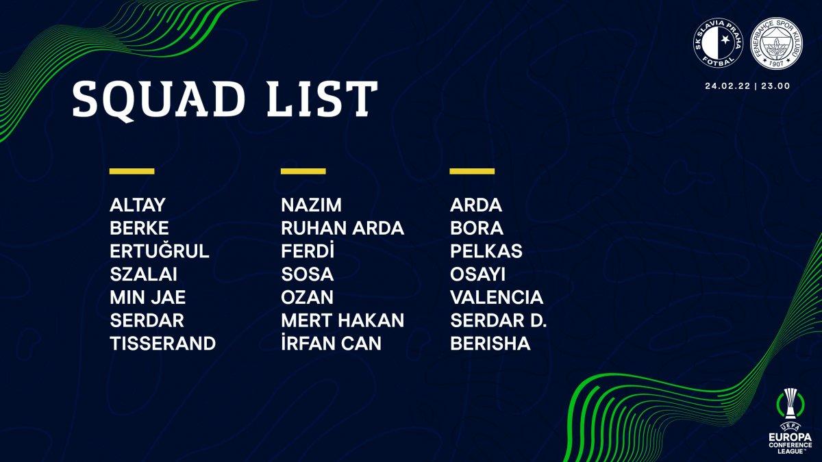 Fenerbahçe'nin Slavia Prag maçı öncesi kamp kadrosu