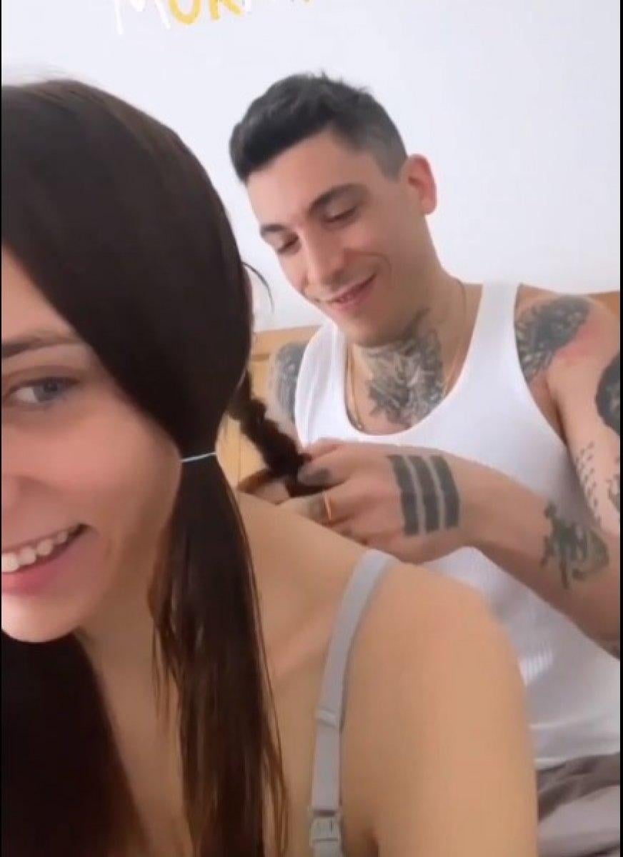 Can Bonomo, eşi Öykü Karayel’in saçlarını ördü