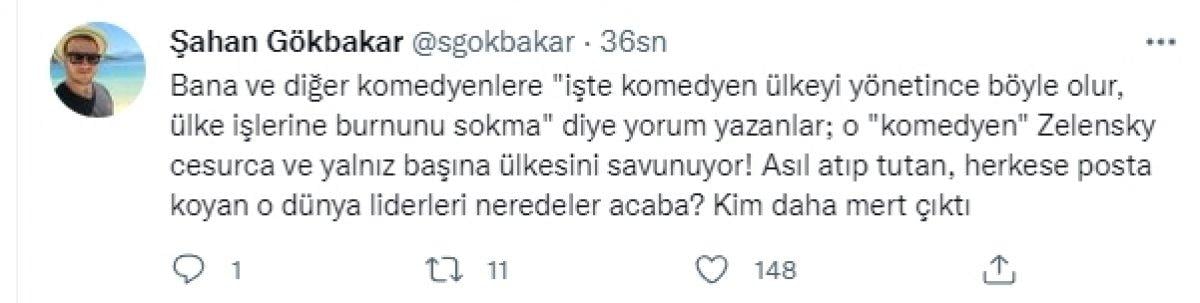 Şahan Gökbakar'dan Zelenskiy'e komedyen desteği