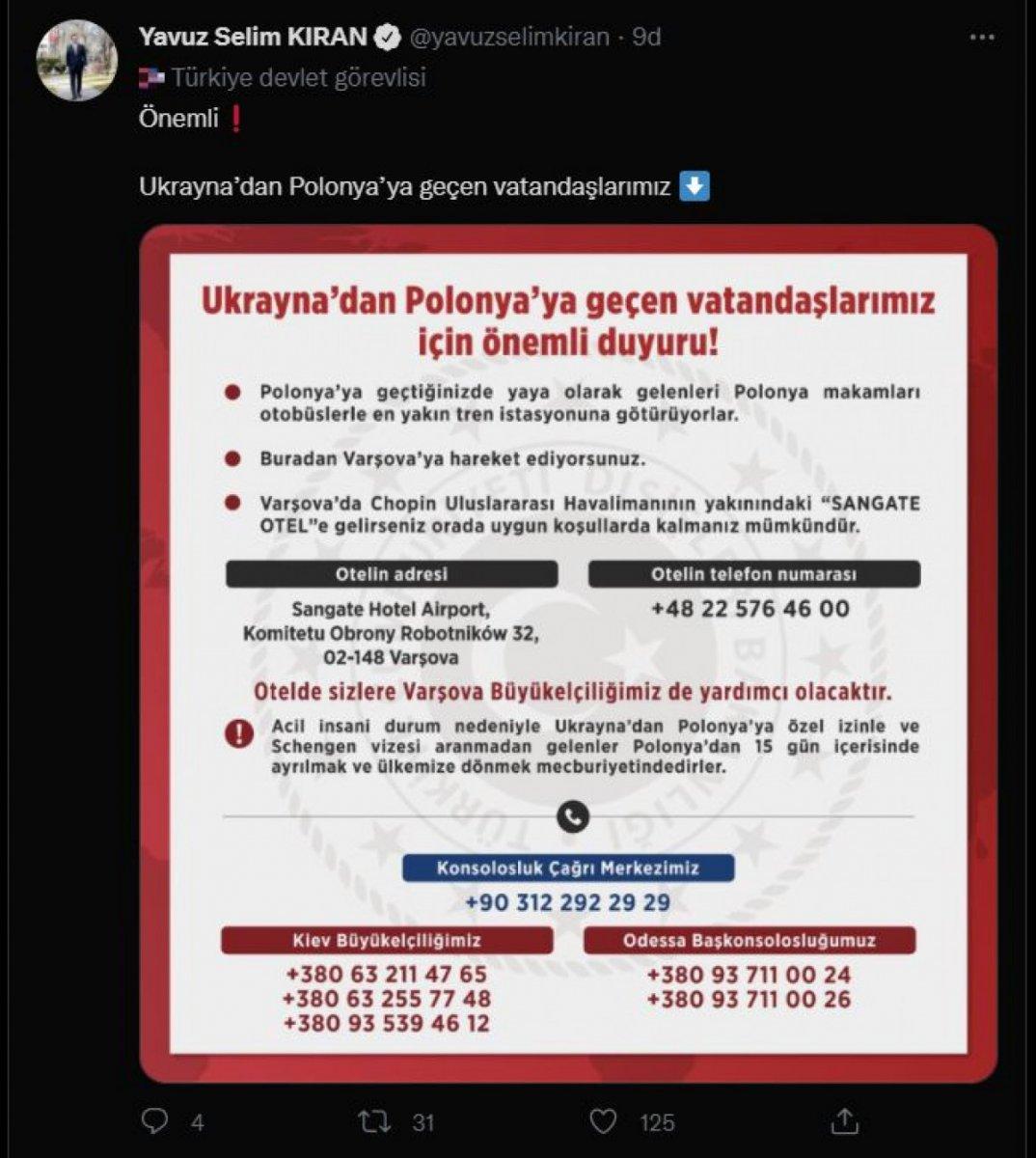 Dışişleri Bakanlığı’ndan, Ukrayna'dan Polonya'ya geçen vatandaşlara uyarı