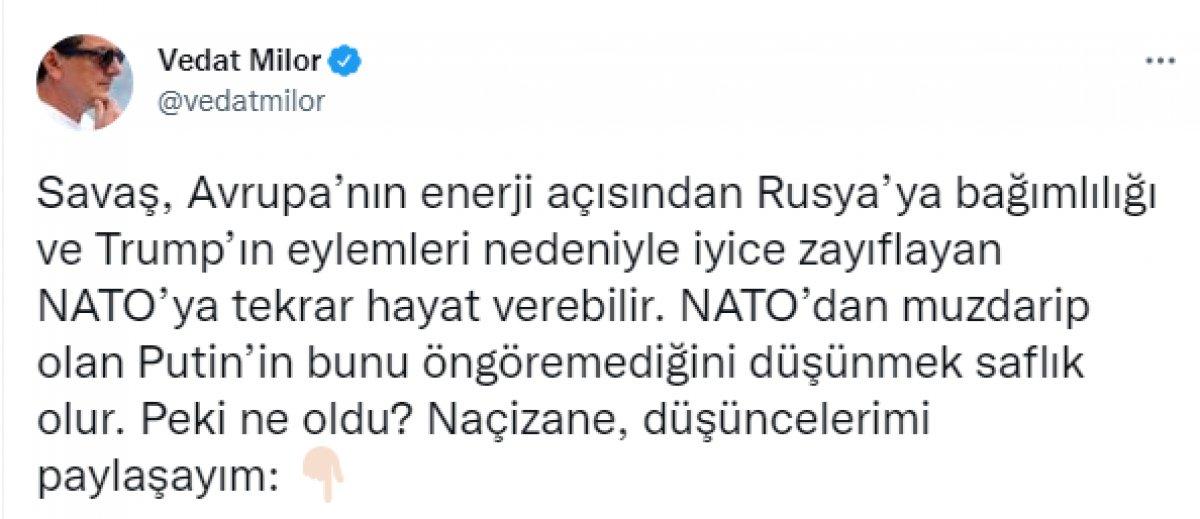 Vedat Milor'dan savaş analizi: NATO'ya tekrar hayat verilebilir