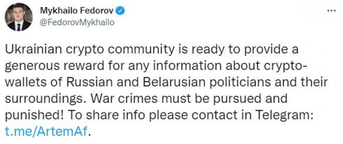 Ukrayna, Rus siyasilerin kripto para cüzdanlarının bildirilmesini istedi