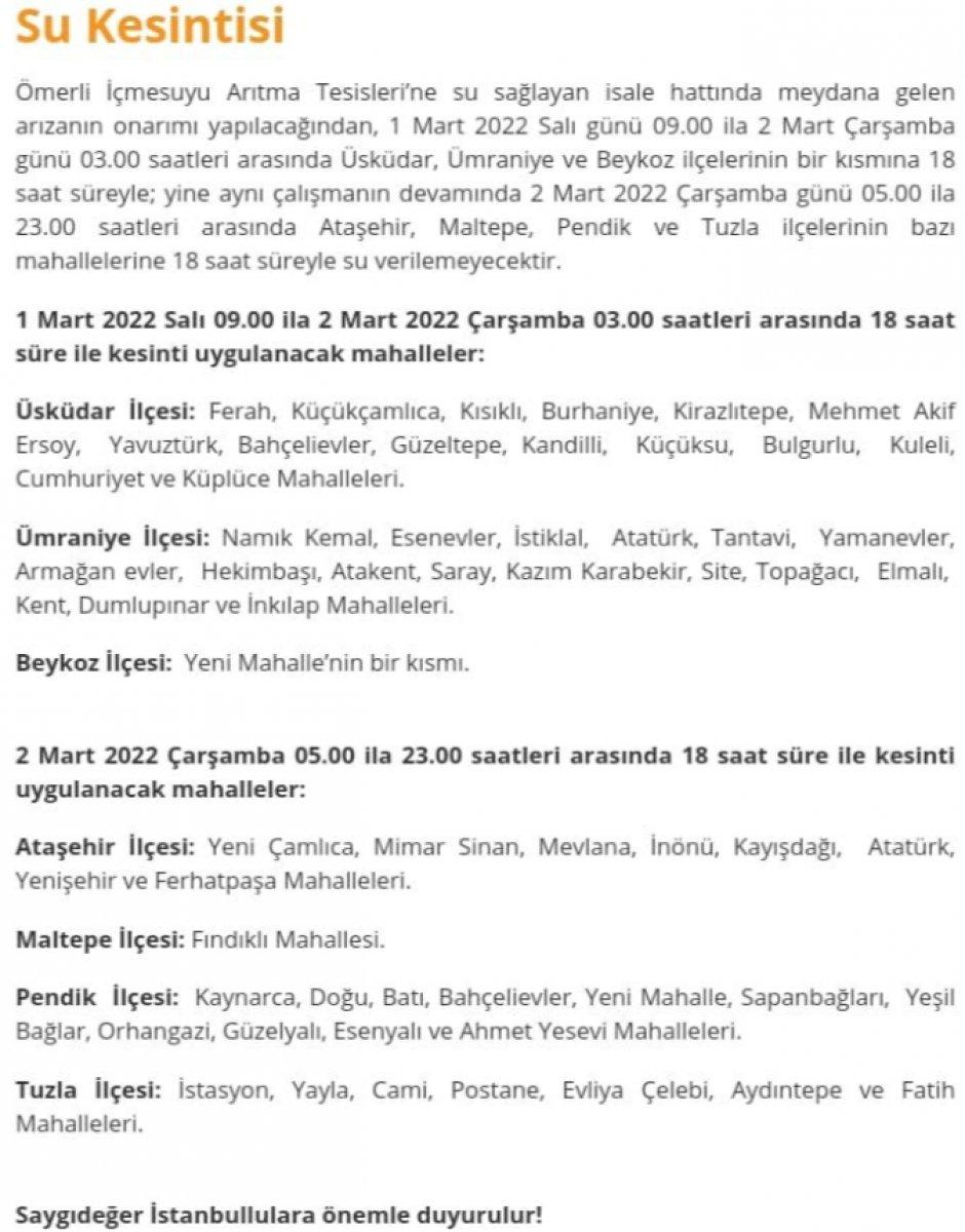 İstanbul'da 7 ilçede 18 saatlik su kesintisi alarmı