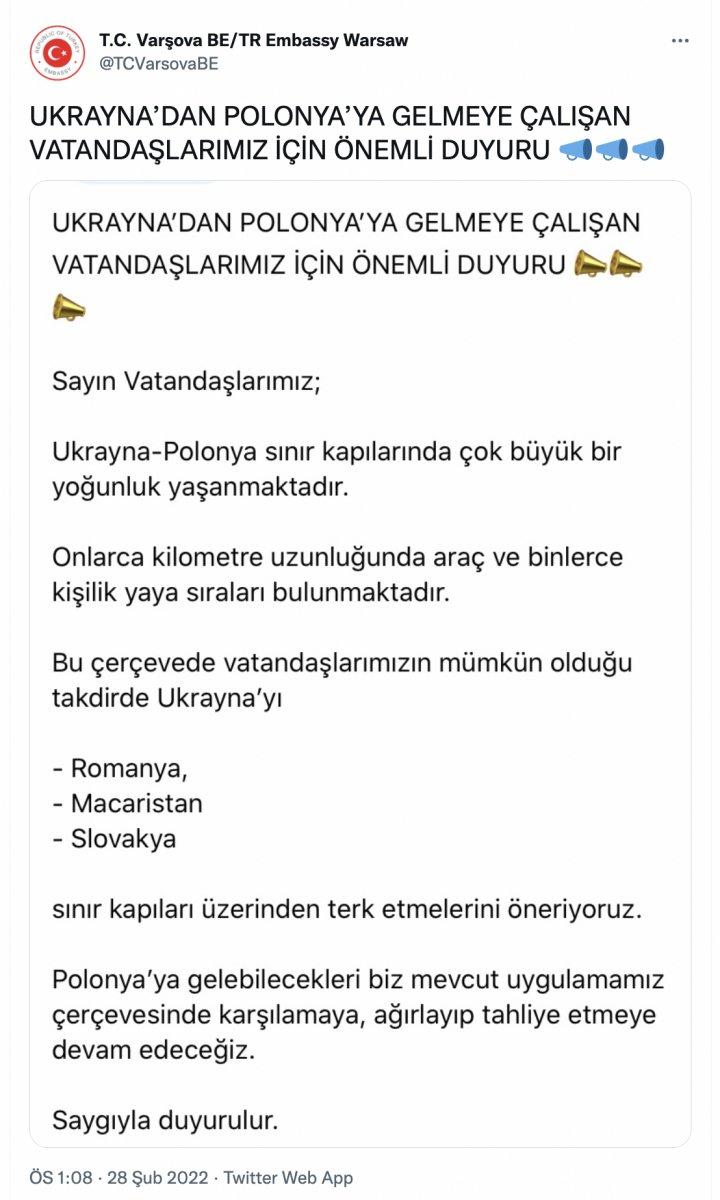 Varşova Büyükelçiliği, Türk vatandaşlarına duyuru yaptı