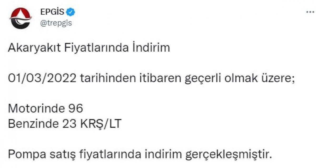 Akaryakıt fiyatlarında indirim
