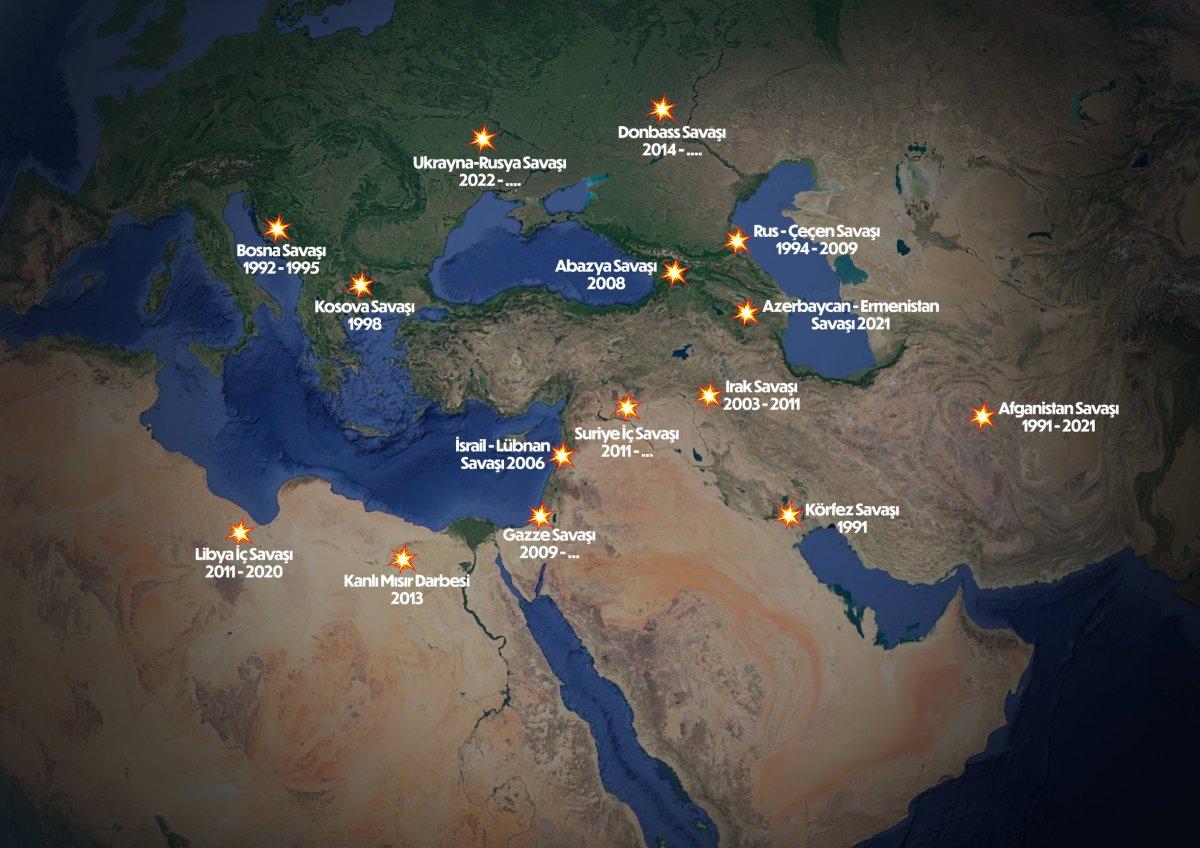 Türkiye'nin etrafında son 30 yılda meydana gelen savaşlar