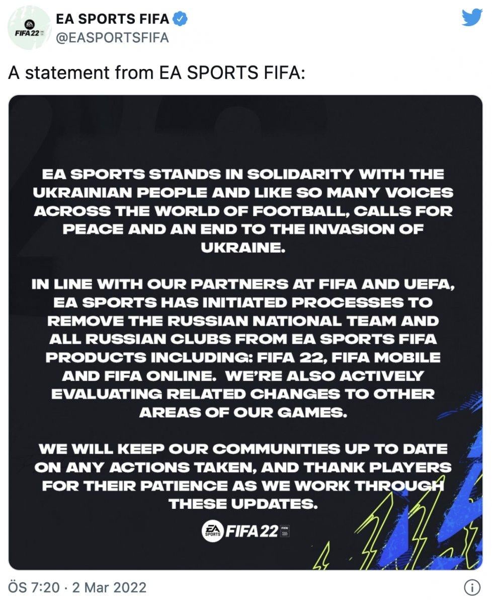 Electronic Arts, FIFA 22 oyunundan Rus takımlarını çıkardı