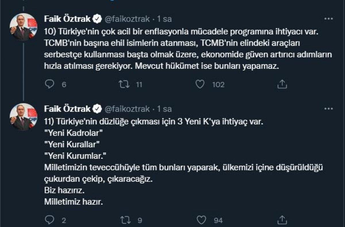 CHP Sözcüsü Faik Öztrak: Enflasyonda görülmemiş rekorlar kırılıyor