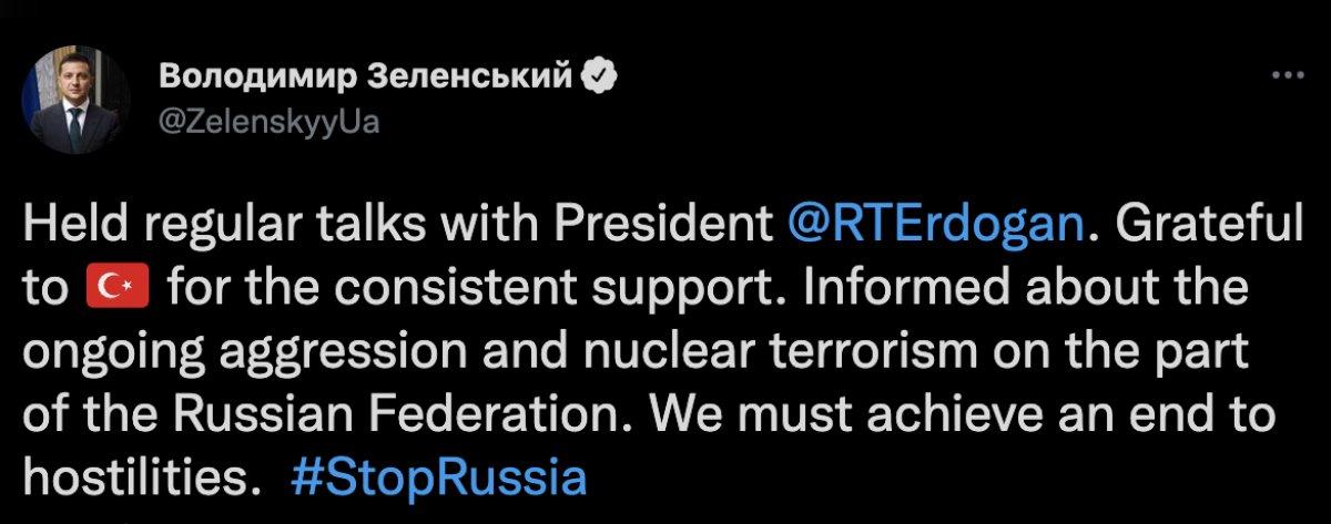 Vladimir Zelensky: İstikrarlı desteği için Türkiye'ye minnettarız