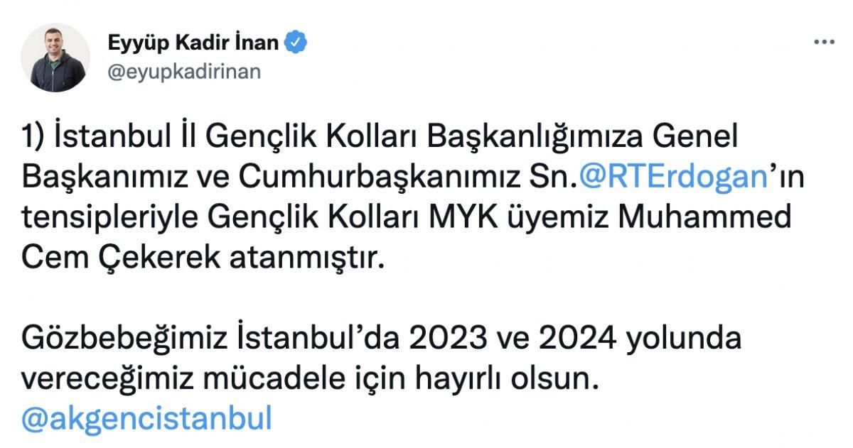 AK Parti İstanbul İl Gençlik Kolları Başkanlığına yeni atama
