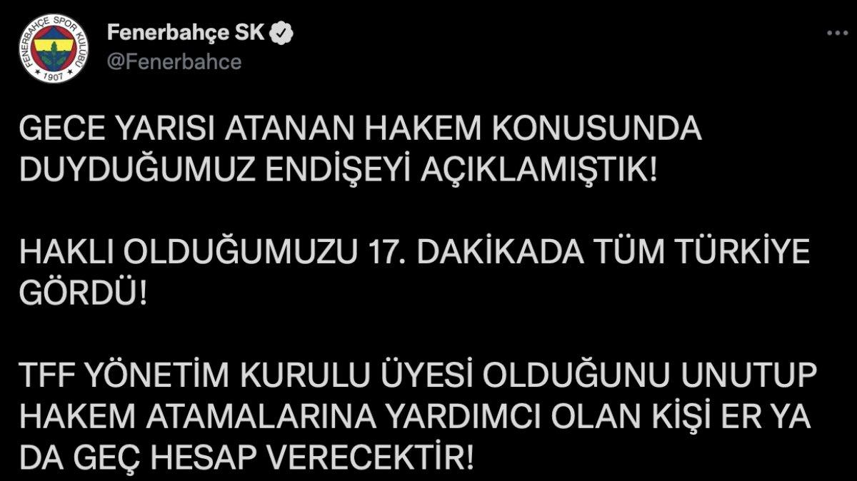 Fenerbahçe'den Zorbay Küçük'e tepki