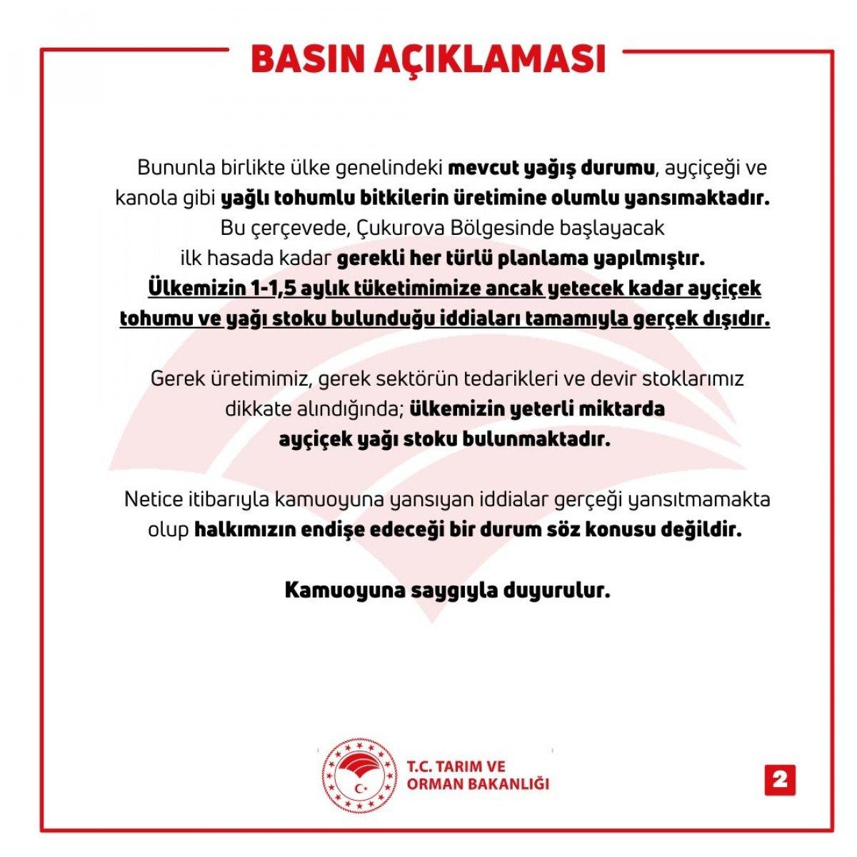 Bakan Vahit Kirişçi: Ülkemizin yeterli ayçiçeği yağı stoku bulunmaktadır