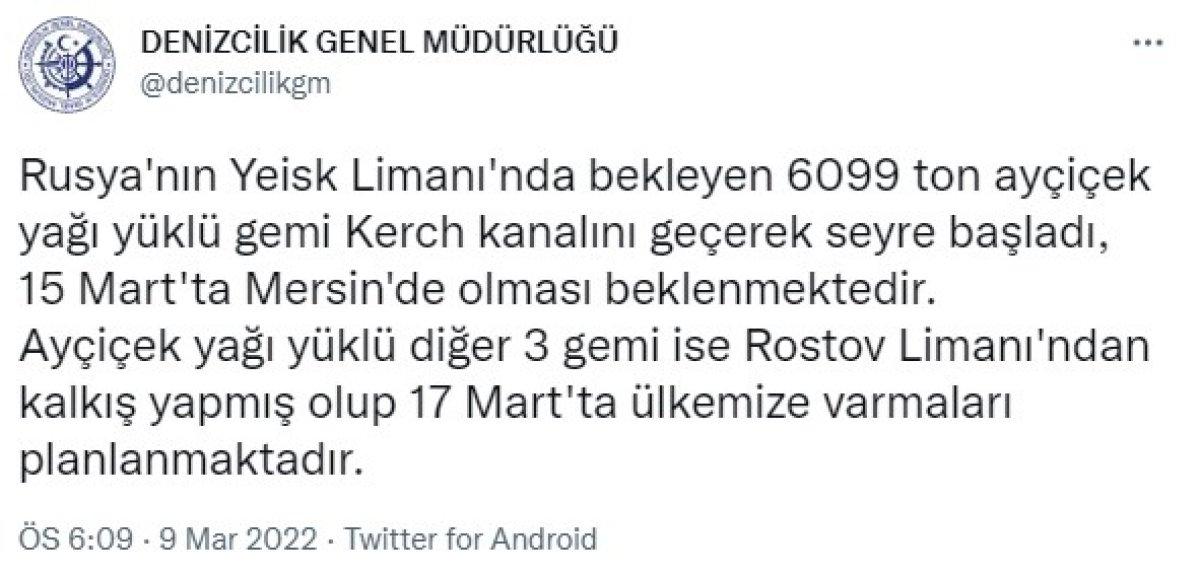 Rusya'dan ayçiçek yağı taşıyan gemiler yola çıktı