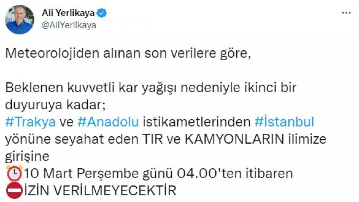 Tır ve kamyonların İstanbul'a girişleri yasaklandı
