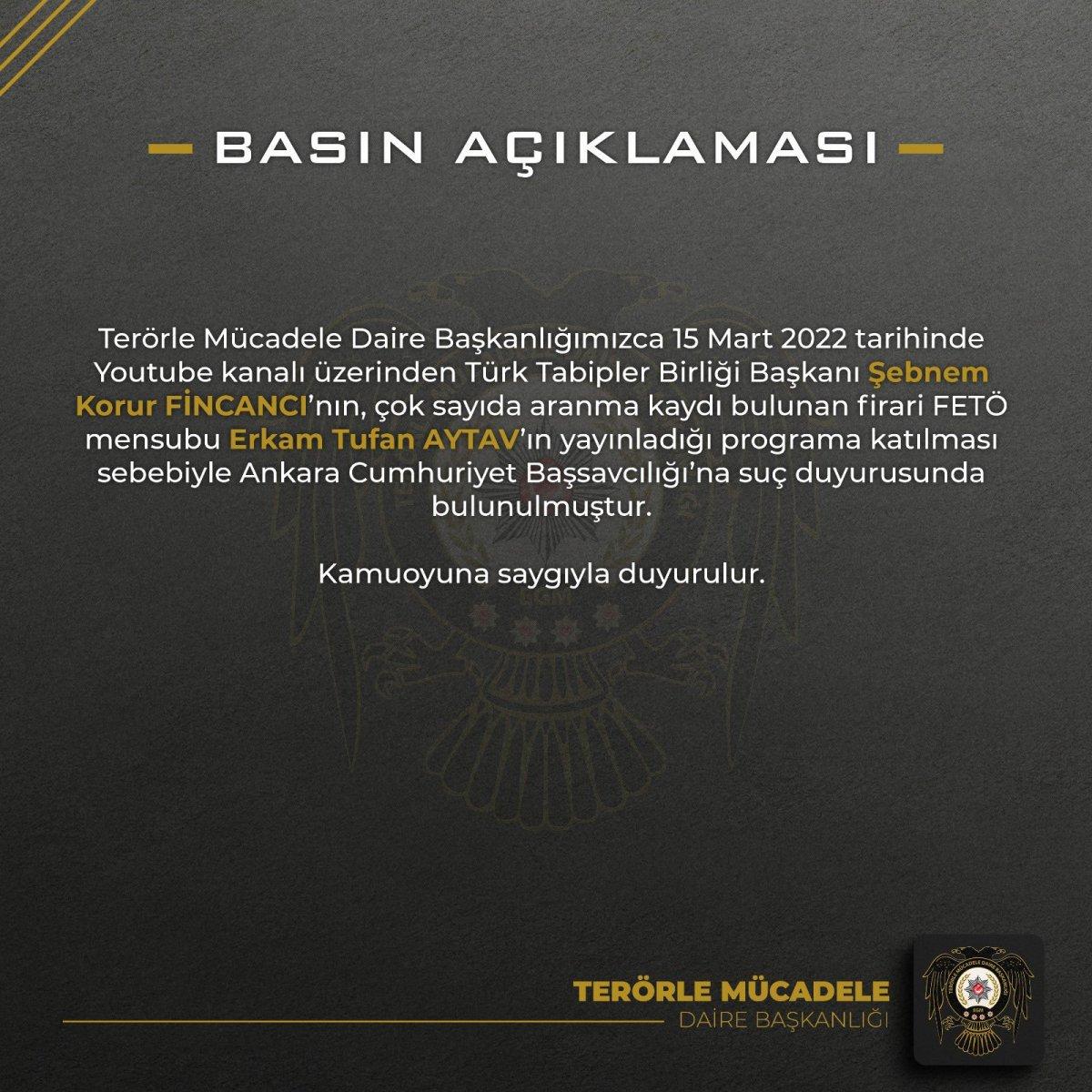 Firari FETÖ'cünün yayınına katılan Şebnem Korur Fincancı'ya suç duyurusu