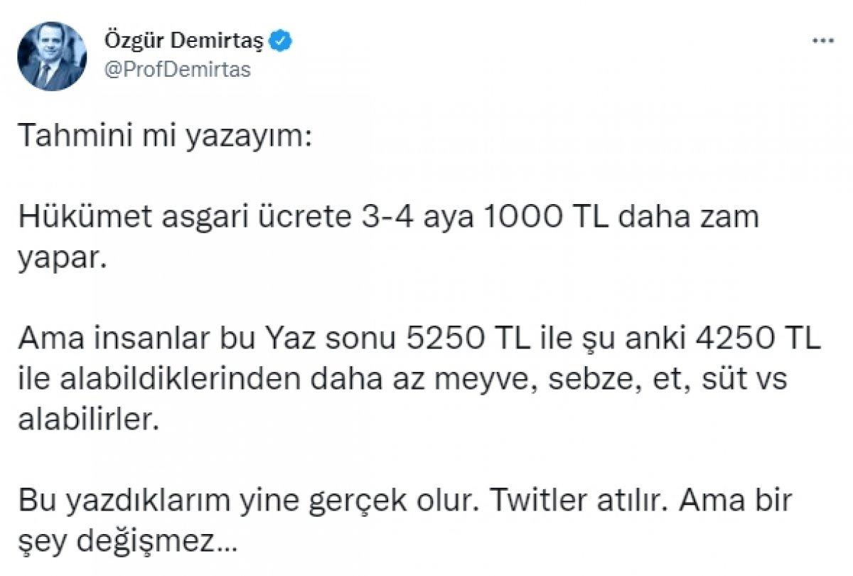 Özgür Demirtaş'a göre asgari ücrete zam çözüm değil