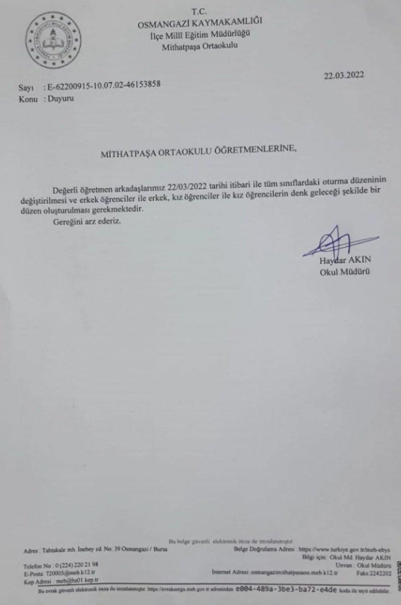 Osmangazi'de okul müdürünün 'haremlik-selamlık' uygulamasına soruşturma