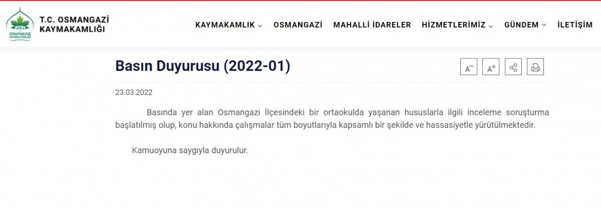 Osmangazi'de okul müdürünün 'haremlik-selamlık' uygulamasına soruşturma