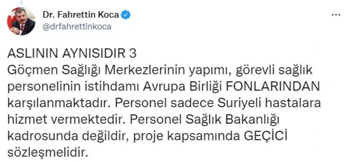 Bakan Fahrettin Koca, Suriyeli personel konusuna açıklık getirdi