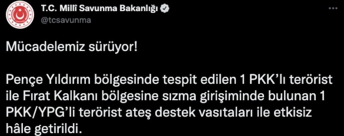 Pençe Yıldırım ve Fırat Kalkanı bölgelerinde 2 terörist öldürüldü