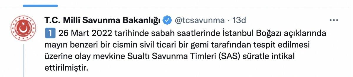 İstanbul Boğazı'nda tespit edilen cisim imha edildi