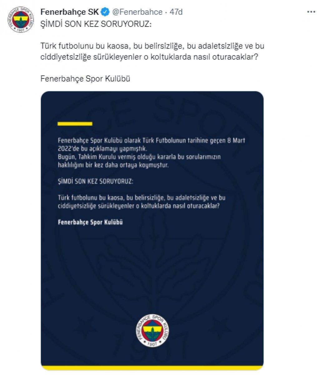 Fenerbahçe'den tahkim kurulu kararına ilişkin açıklama