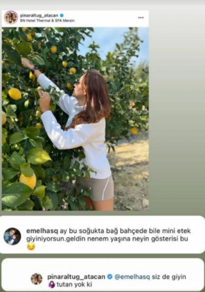 Pınar Altuğ mini eteğini eleştiren takipçisine kızdı