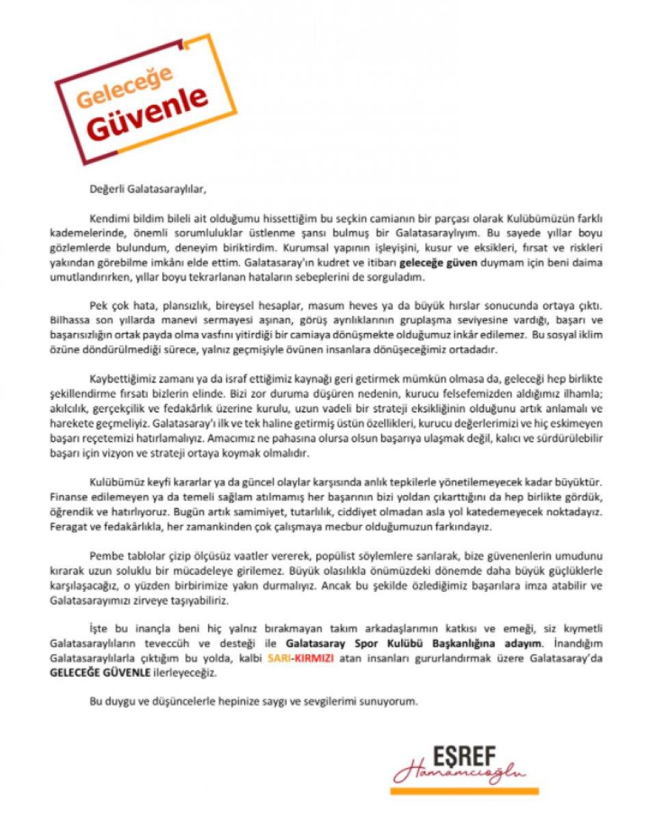 Eşref Hamamcıoğlu Galatasaray başkan adayı oldu