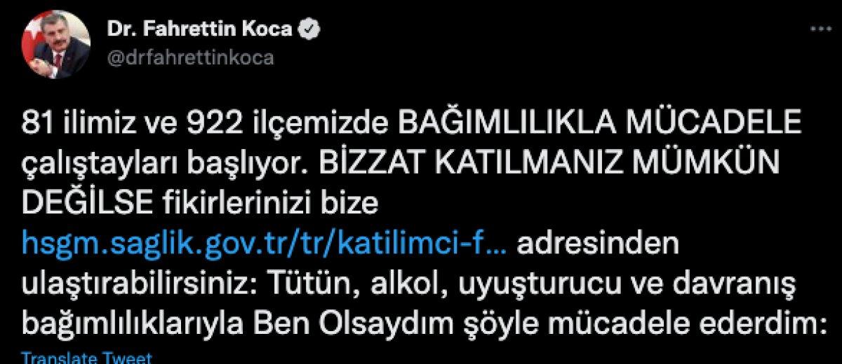 Fahrettin Koca: Bağımlılıkla Mücadele Çalıştayı başlıyor