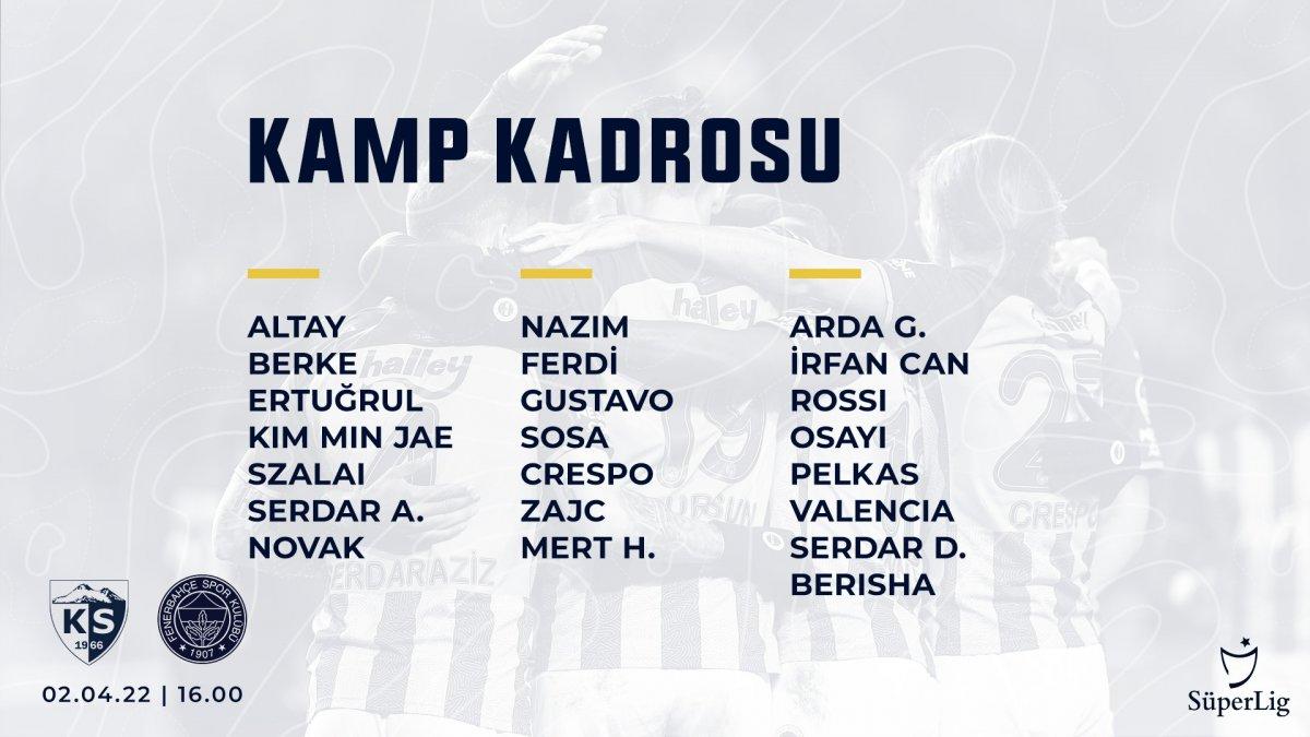 Fenerbahçe'nin Kayserispor kadrosu açıklandı