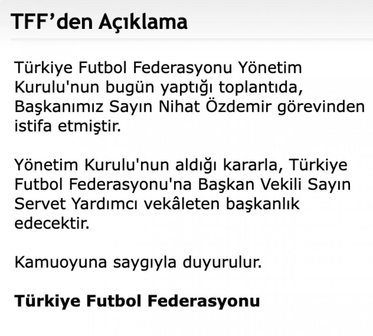 TFF Başkanı Nihat Özdemir istifa etti