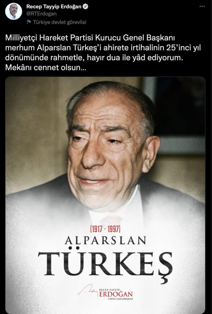 Cumhurbaşkanı Erdoğan, MHP Kurucu Genel Başkanı Alparslan Türkeş'i andı
