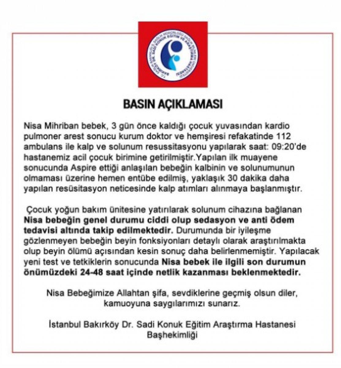 Hastaneden Nisa bebeğin son durumuyla ilgili açıklama